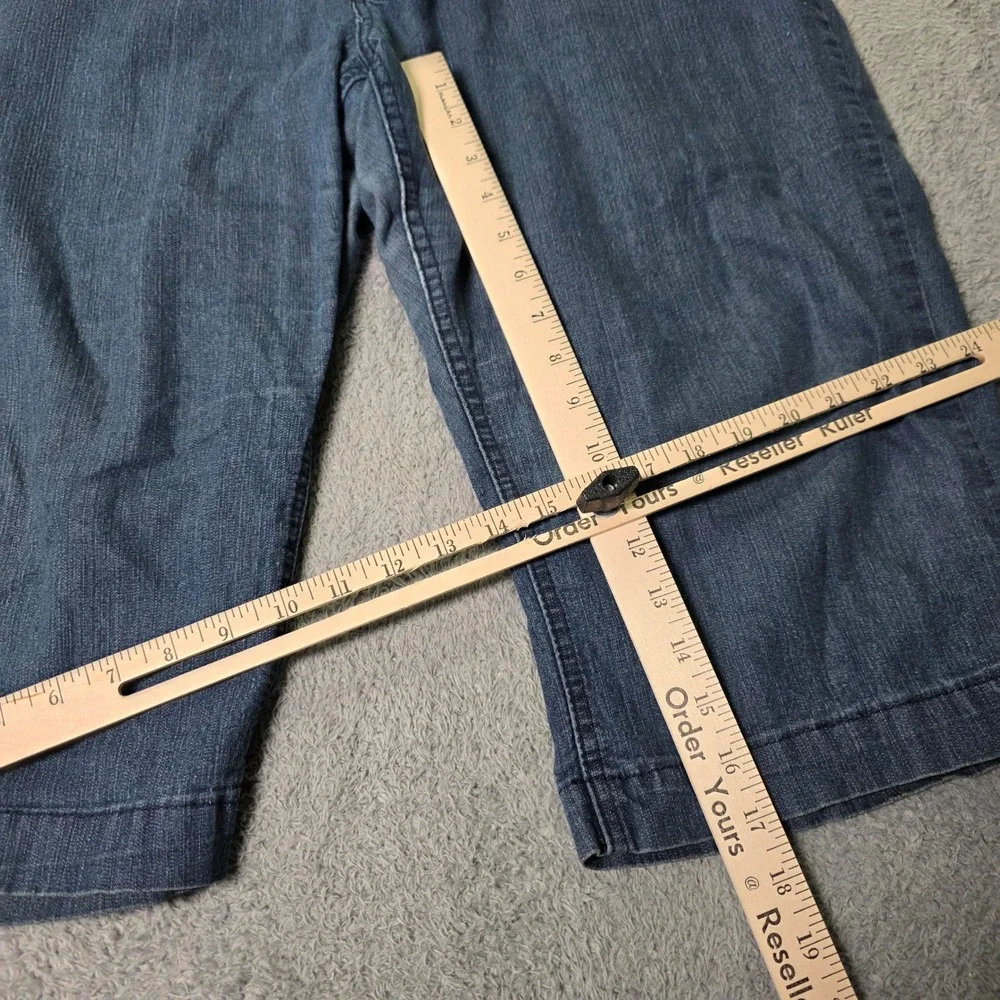 DKIN Womens 18W Denim Bermuda Shorts Blue Stretch Mid Rise Button Flap Pockets